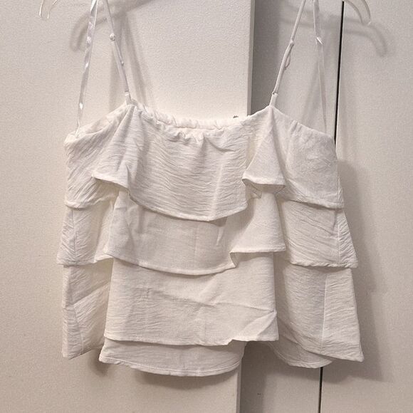 Monteau LA White Ruffle Tier Sleeveless Cami Tank Top Size XL NWT - Picture 8 of 11